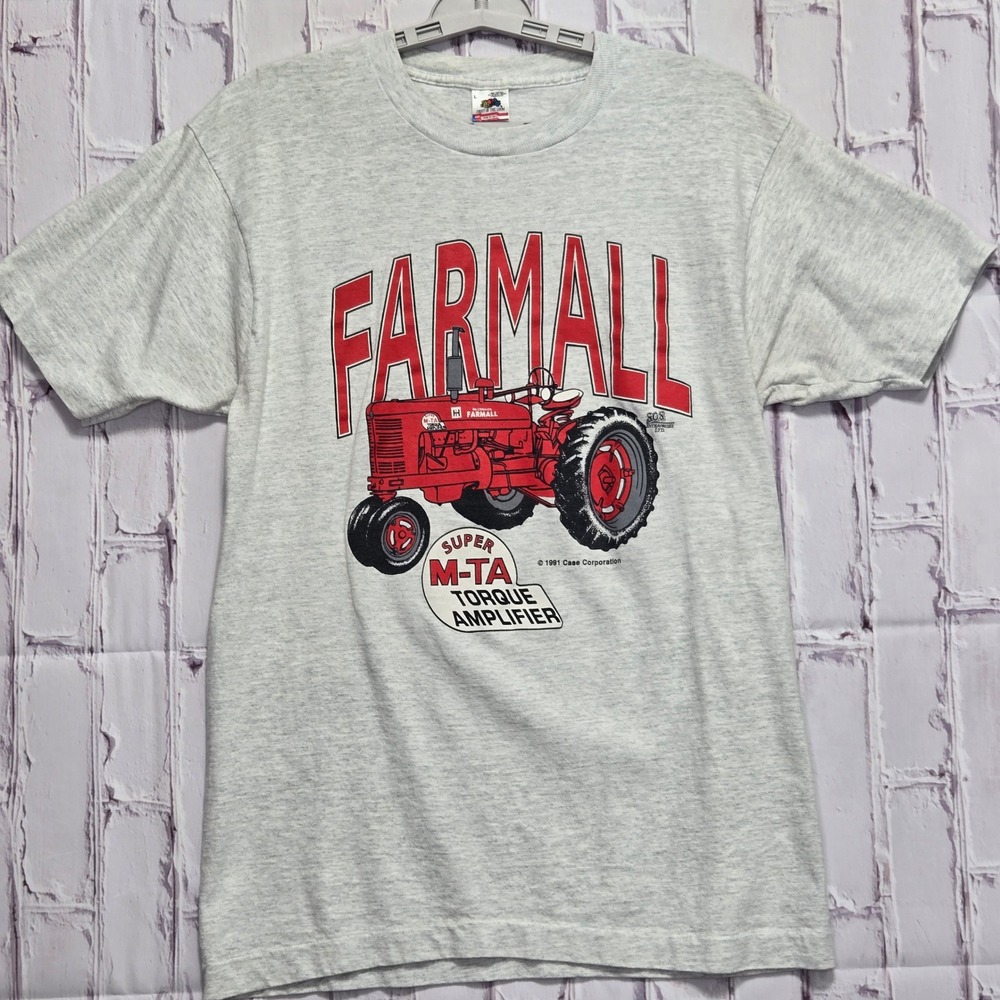 Vintage 1991 Farmall Super M-TA Tractor T-Shirt Men Large Grey Single Stitch USA
